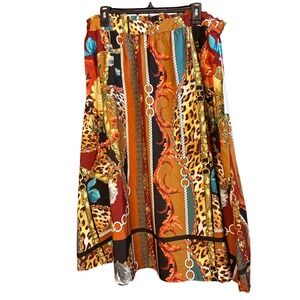 Truly 4 You XL Scarf Print Midi Skirt Leopard Chain Baroque Elastic Waist NWT